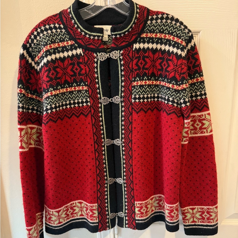 Cambridge Dry Goods 100% Wool Fair Isle Cardigan Medium; Flaws